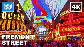 4K Fremont Street at Night in Downtown Las Vegas USA  Walking Tour amp Travel Guide [upl. by Yreved]